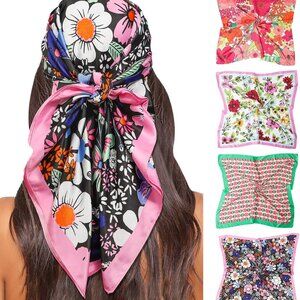 4Pcs Silk Satin Square Headscarf-35 Inches Large Hair Bandana Head Kerchief Fash